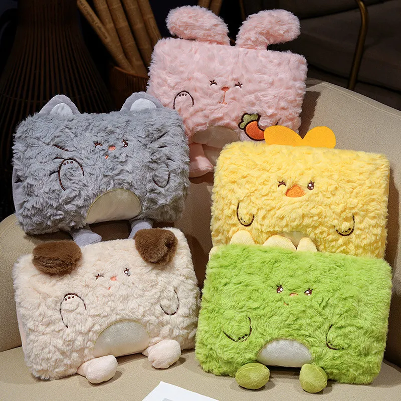 الكرتون الأرنب الفراء غطاء اليد الدافئة أفخم Kawaii دمية على شكل حيوان الكلب القط لعبة الدجاج ديناصور لينة هدية للأطفال #5