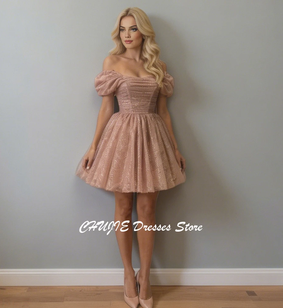 Glitter Off Shoulder Mini Graduation Dress Short Homecoming DressesTeens Customized Sweet 15 16 A Line Evening Prom Party Gown