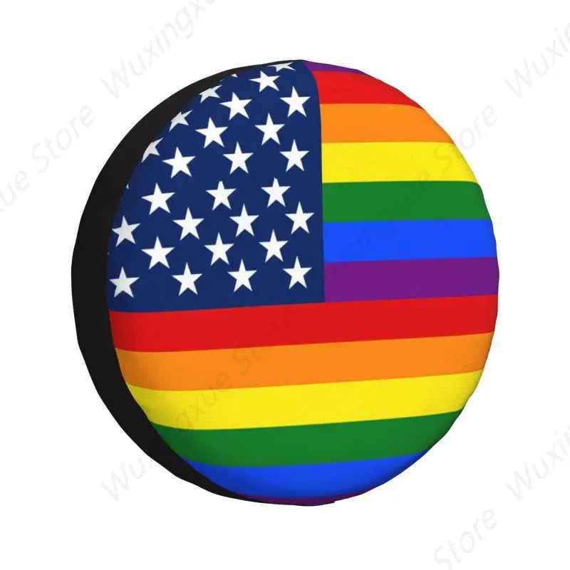 Rainbow LGBT Pride America Flag Spare Tire Cover for Jeep Mitsubishi Pajero SUV RV 4x4 Car Wheel Protectors Accessories