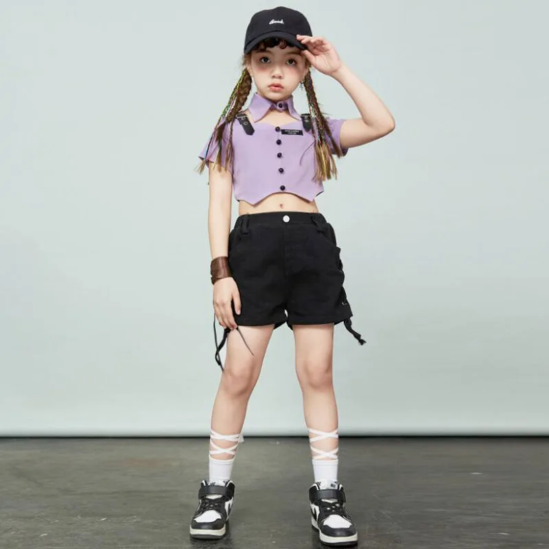 Meisjes Tonen Hiphop Poloshirt Hot Shorts Kids Streetwear Jazz Kostuums Kind Crop Top Street Dance Outfits Shorts Kleding Sets