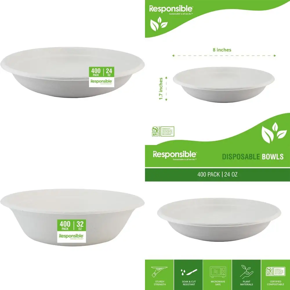 

Eco-Friendly Disposable 24oz Paper Soup Bowls, Heavy Duty Dinnerware, 400 Count for Hot Meals, Sustainable Tableware Options