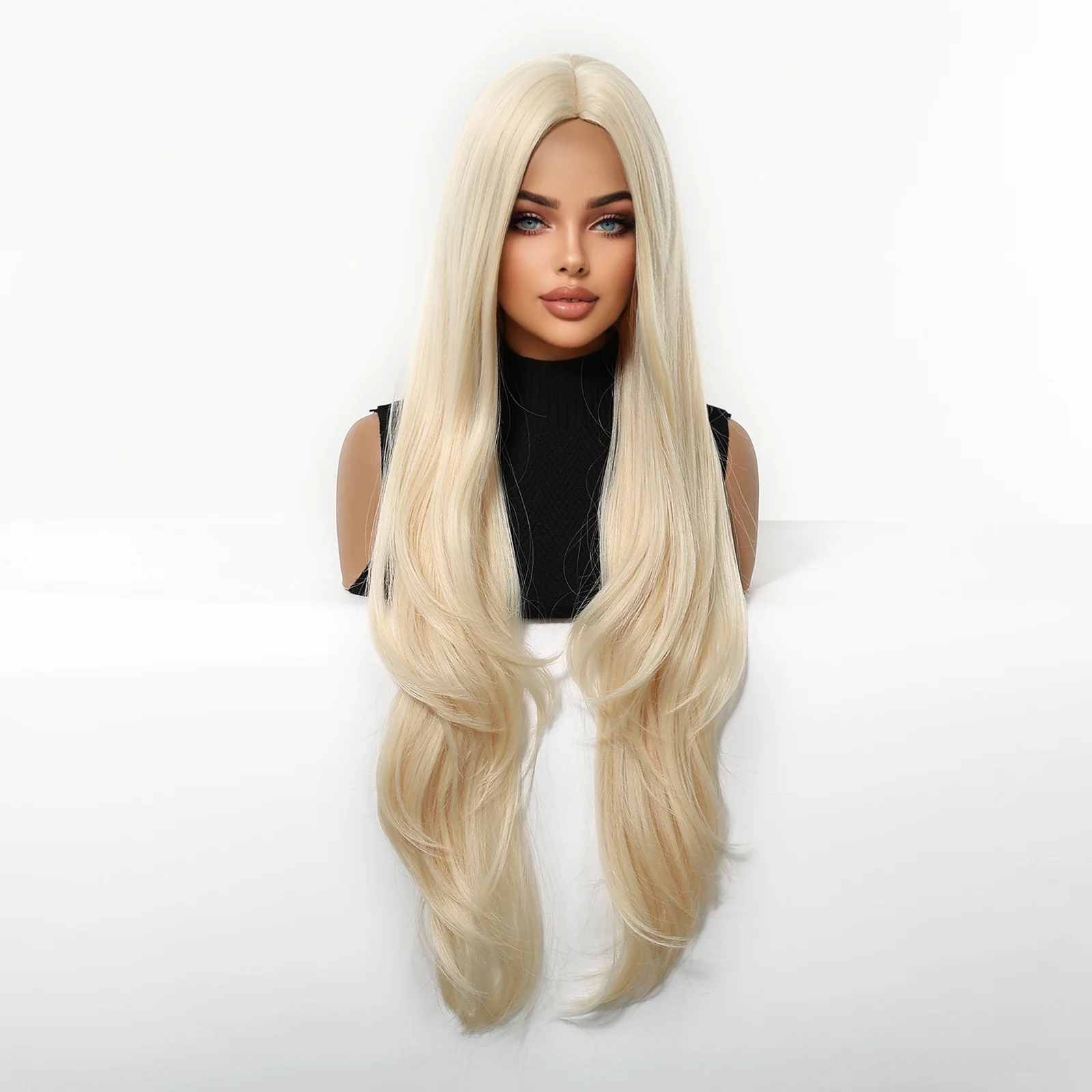 Long Golden Blonde Synthetic Wigs Natural Wavy Hair Wigs for Women Middle Part Golden Cosplay Party Wig Heat Resistant Fake Hair