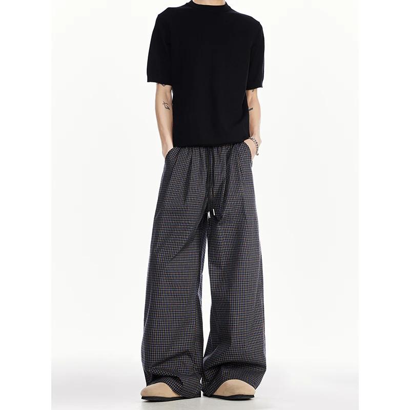 

Spring Casual Pants Men Oversized Retro Plaid Pants Men Streetwear Korean Loose Hip-hop Wide Leg Pants Mens Vintage Trousers