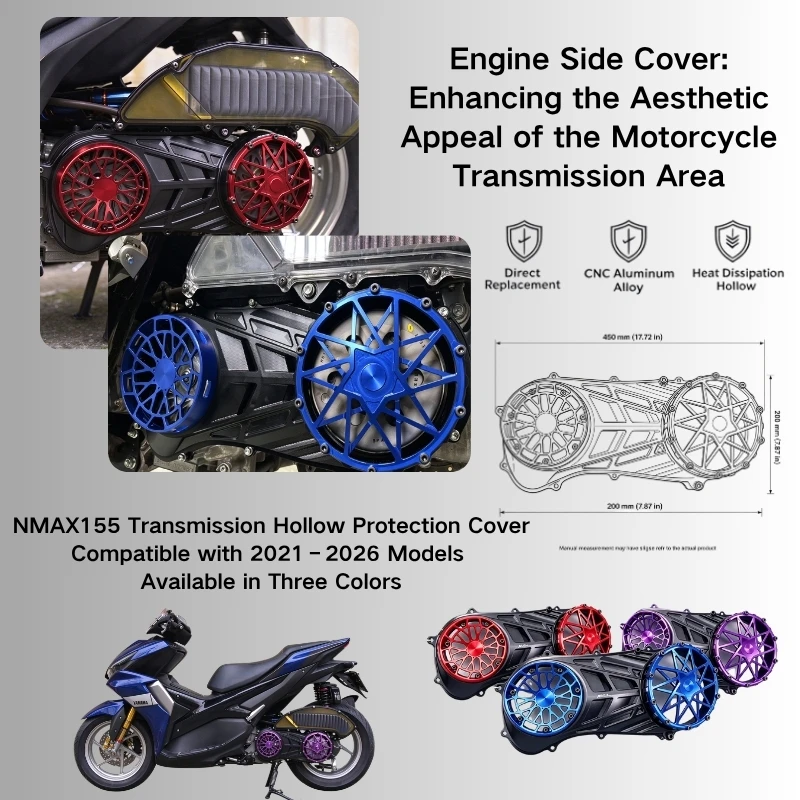 Dissipation Engine Side Guard 3 Colors Sport CVT Protector For Yamaha NMAX 155 2021-2026 CNC Aluminum Transmission Cover Hollow