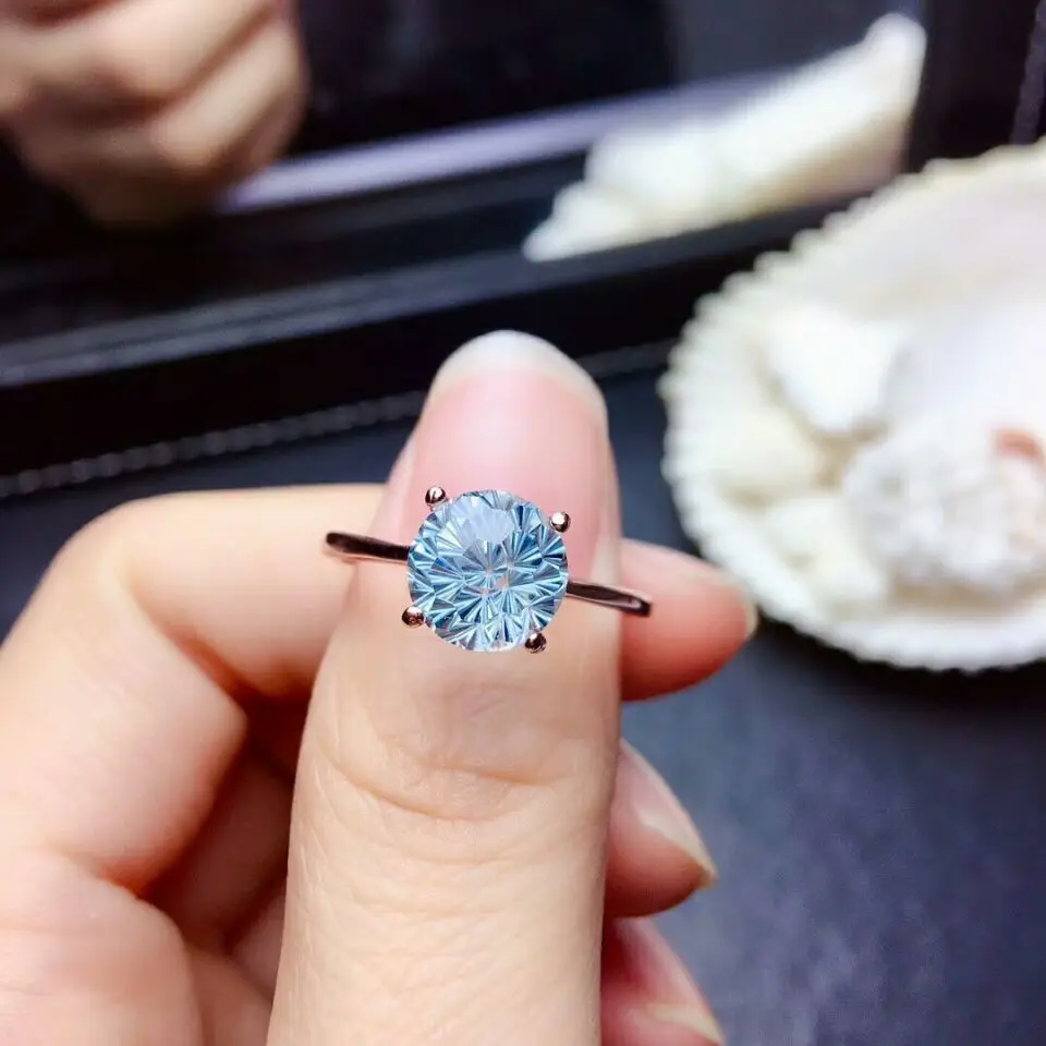 MeiBaPJ ธรรมชาติดอกไม้ไฟ Sky Blue Topaz เครื่องประดับชุดแหวนเงินแท้925จี้สร้อยคอ2ชุดเครื่องประดับสำหรับผู้หญิง