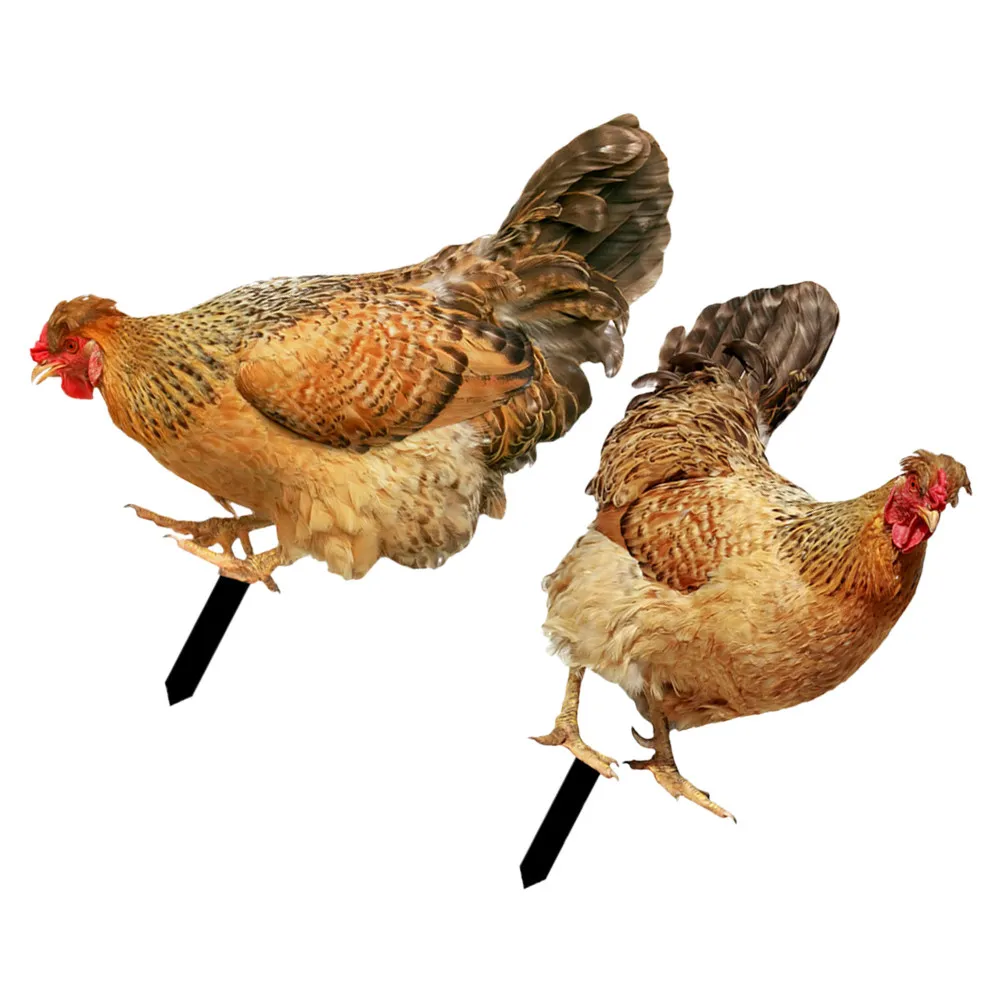 2Pcs Lifelike Chicken Garden Stakes Reflective Mirror Surface Easy Install Outdoor Yard Decoration Lawn Ornament Garden Yard