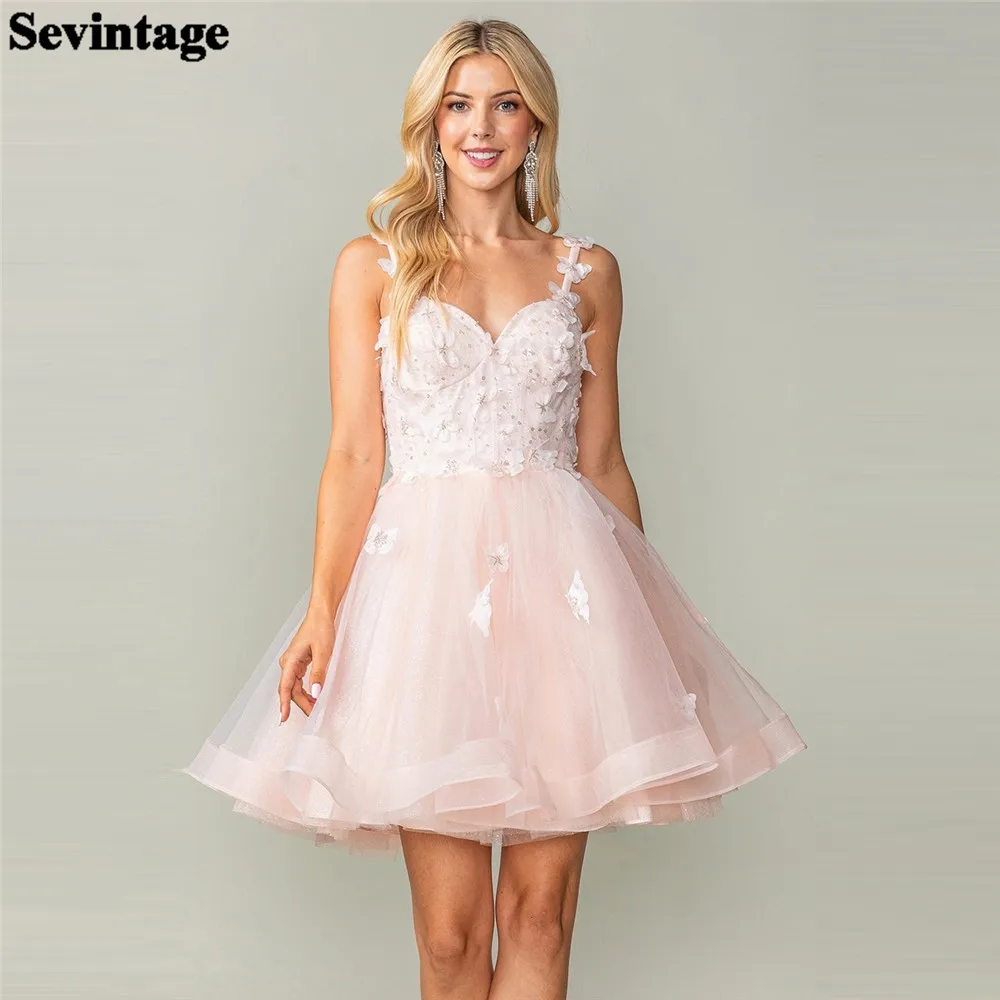 

Sevintage Hearty Tulle Prom Dresses Sweetheart Spaghetti Strap Ruched Appliques Homecoming Dresses vestidos de graduación 2024