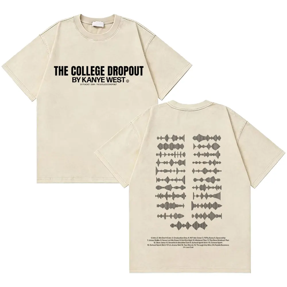 

Washed Vintage Rapper Kanye West The College Dropout Graphic T Shirt Men Women Hip Hop Oversized T-shirt Male Fashion Streetwear