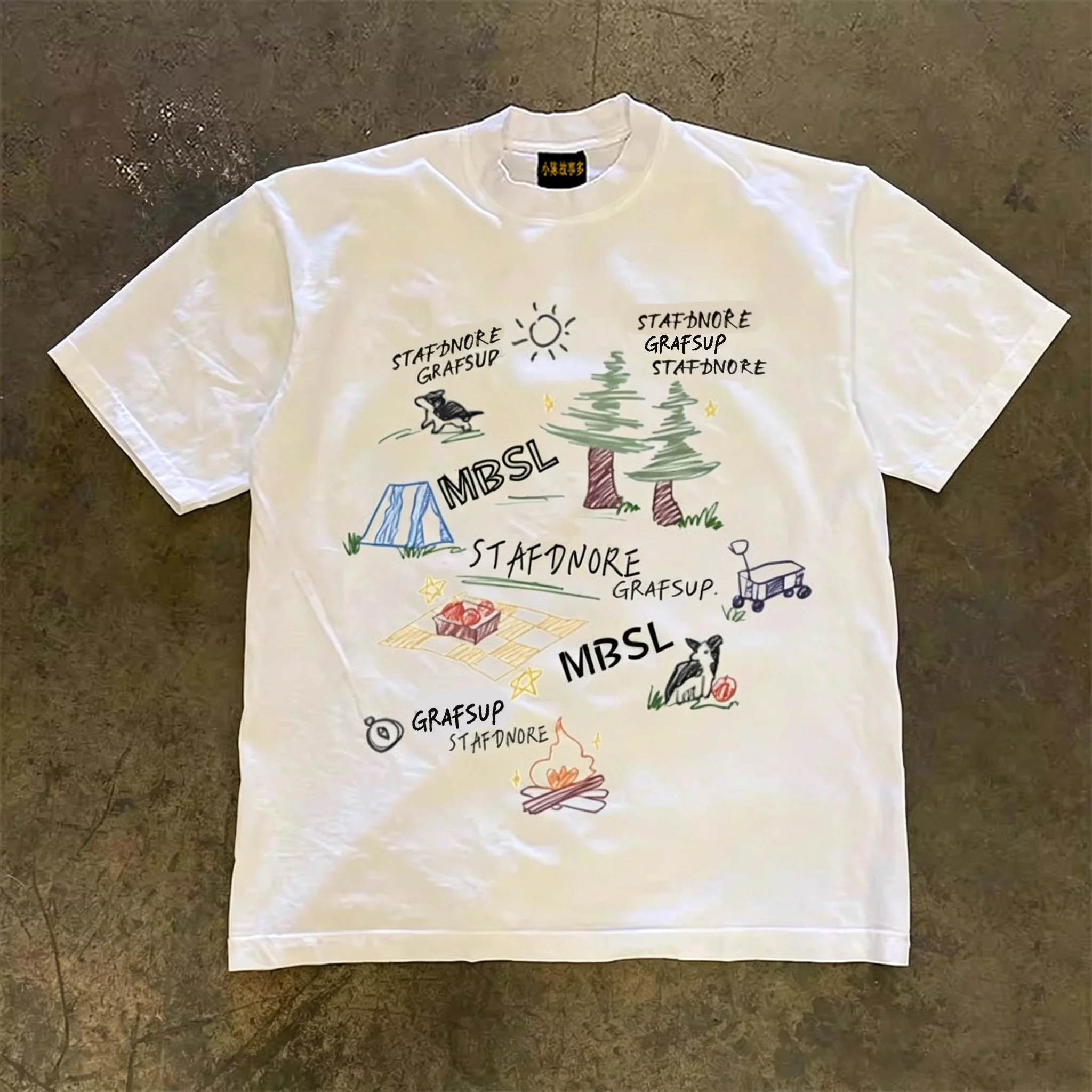 Loose Fit Short Sleeve T-Shirt Pure Cotton Double Thread 3A260g Vintage American Style Couples Loose Fit Cotton Tee