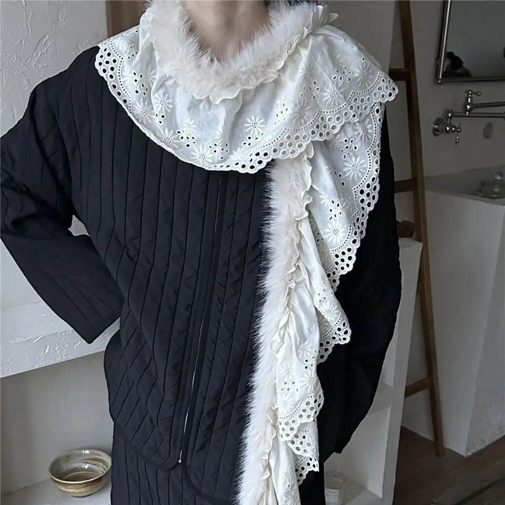 

Милый кружевной шарф в стиле Y2K, теплая шаль для дерзких девушек, однотонный, в корейском стиле, зимние шарфы, осень-зима