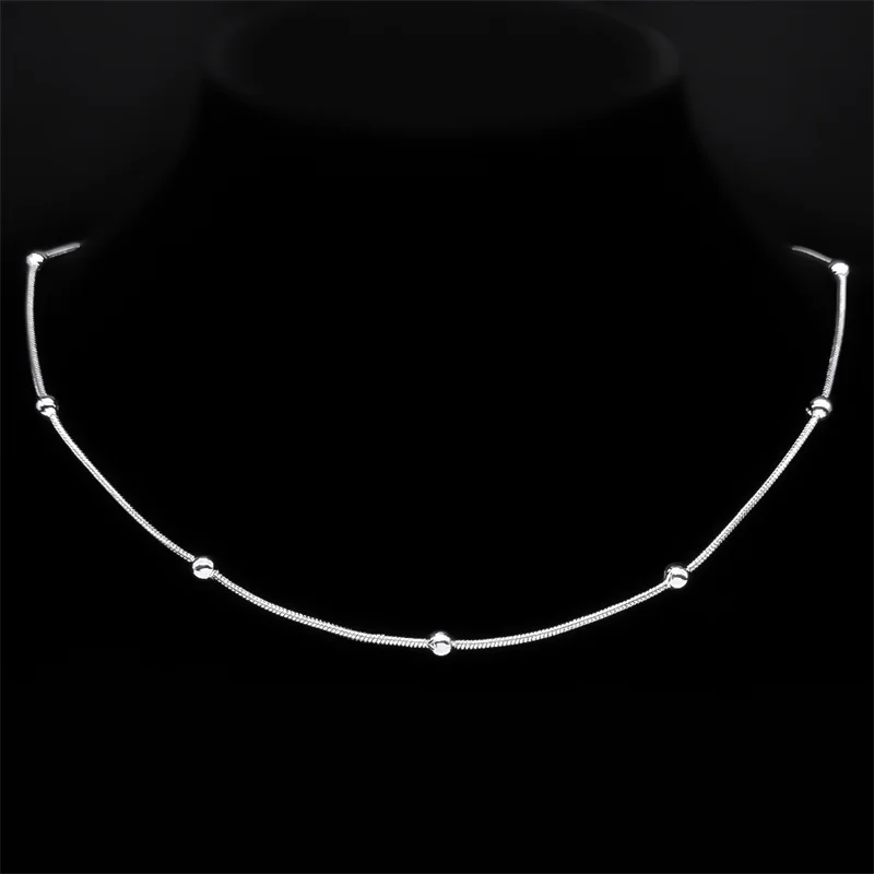 Länge 60 cm Kugelperlenkette Halskette für Damen Herren Edelstahl Gold Silber Schwarz Farbe Modeschmuck Accessoires Herstellung – Detail 11