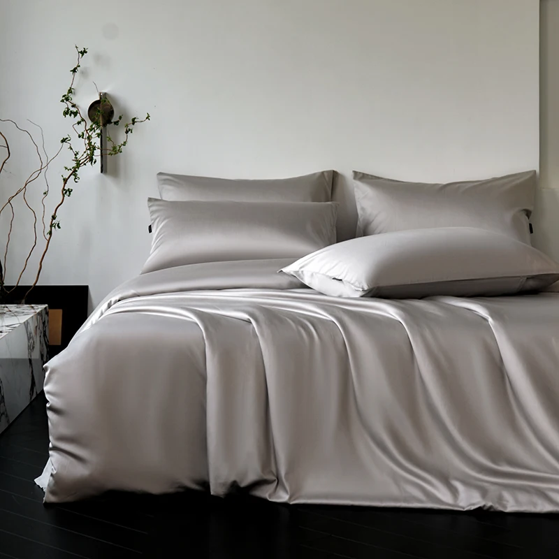 

Solid 100% Silk Bedding Set with Duvet Cover Bed Sheet Pillow Case Luxury Bedsheet Single Double King Queen Size Bed Sheet Set