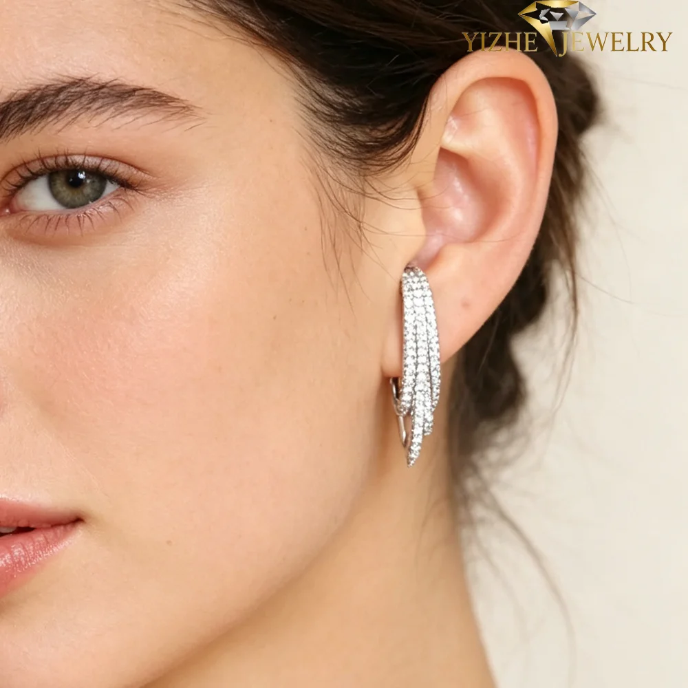 SILVER Color Micro Pave CZ Earring New Design Long Top Bottom Ear Studs Copper Lead Nickel Free Dazzling Chic Earrings