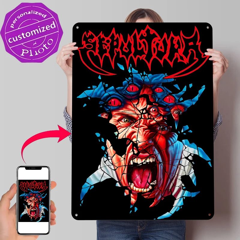 Screaming Face With Multiple Eyes Poster Vintage Metal Signs Wall Art Retro Tin Plaque for Room Coffee Bar Accessories Wand Deko