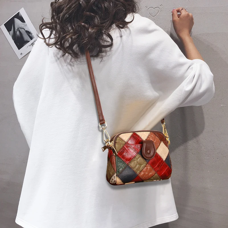 Imagem -02 - Bolsa de Ombro de Couro Genuíno Retro Shell Bags ol Estilo Patchwork Messenger Satchel Designer Brand Design Moda Luxo