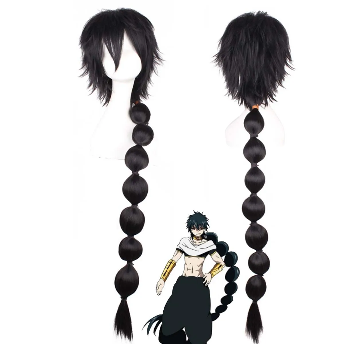 Anime Magi Judal Judaru Cosplay Black Long Synthetic Hair Wig