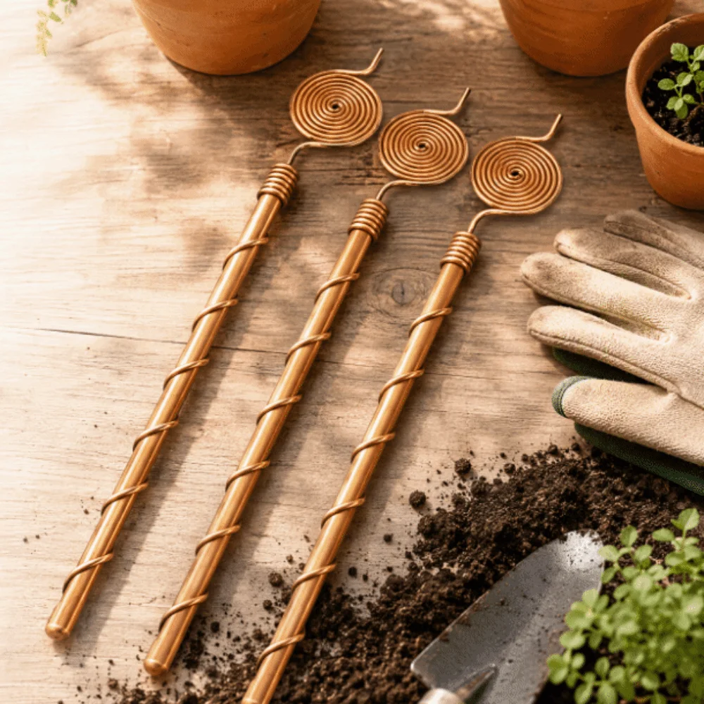 1PC/3PCS Copper Wire Spiral Coil Electroculture Plant Stakes Sturdy Flexible Spiral Coil Electroplated Copper Garden Antenna Kit