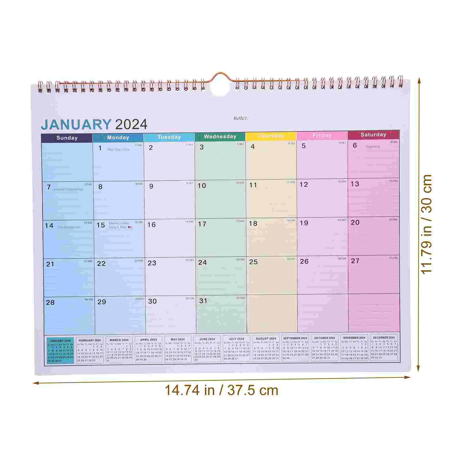 2024 -2025 Calendar Year Wall Holiday Hanging Large Calendars Spiral English 2024-2025 Room for Home Paper Dating