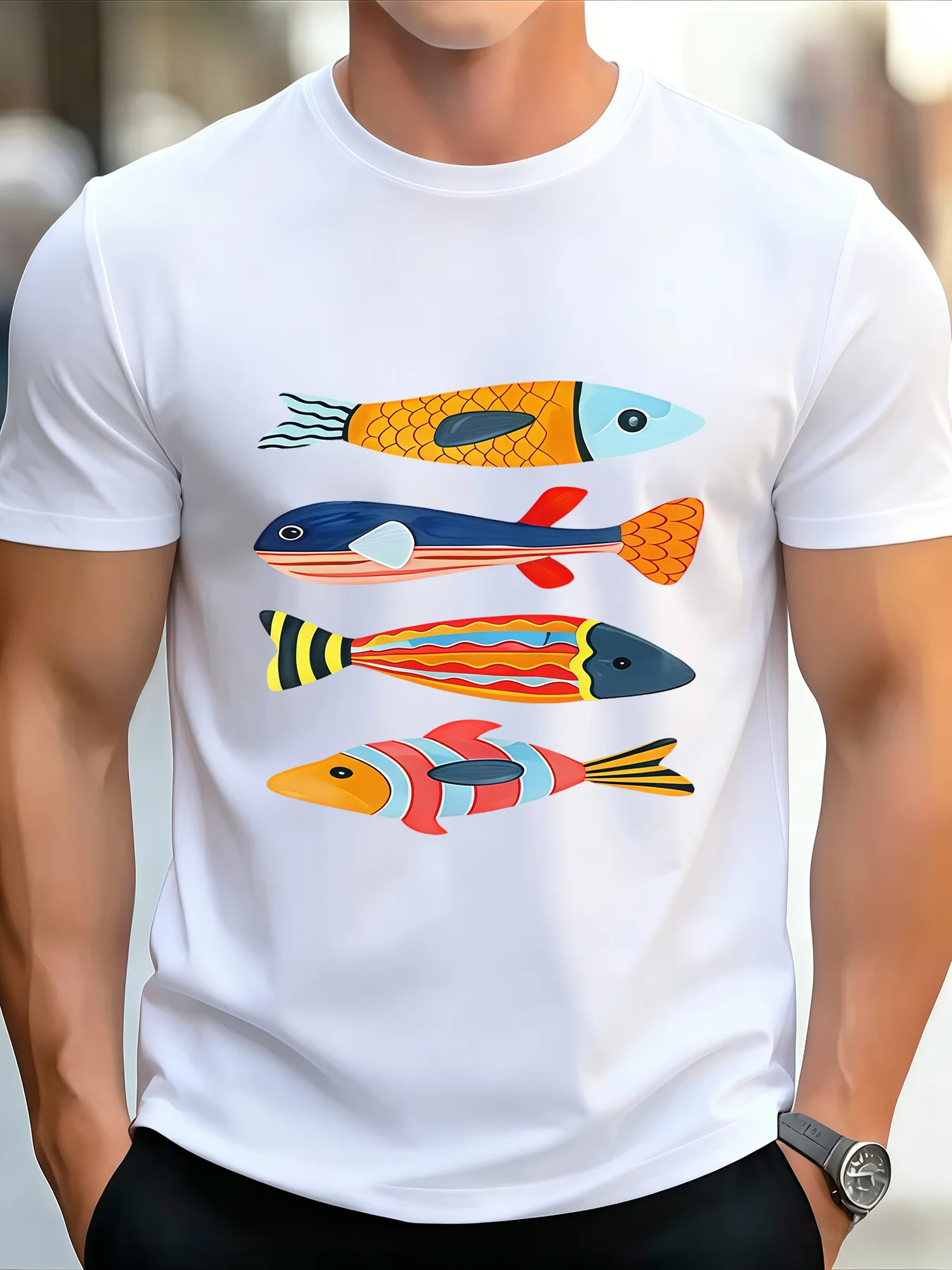 Colorful Cartoon Fish Graphic T-shirt Men Women Cute Sea Creature Print Short Sleeve Casual Streetwear Tops