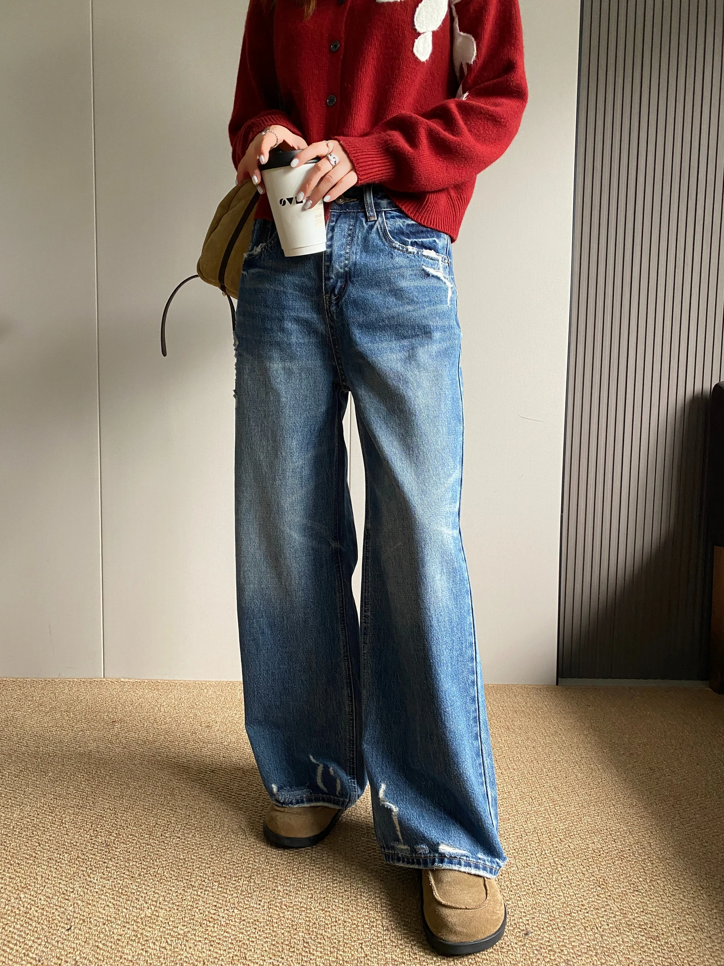 

Американские ретро-джинсы с широкими штанинами для женщин, с высокой талией, свободные, прямые, в пол, весенняя новинка, повседневные, прямого кроя