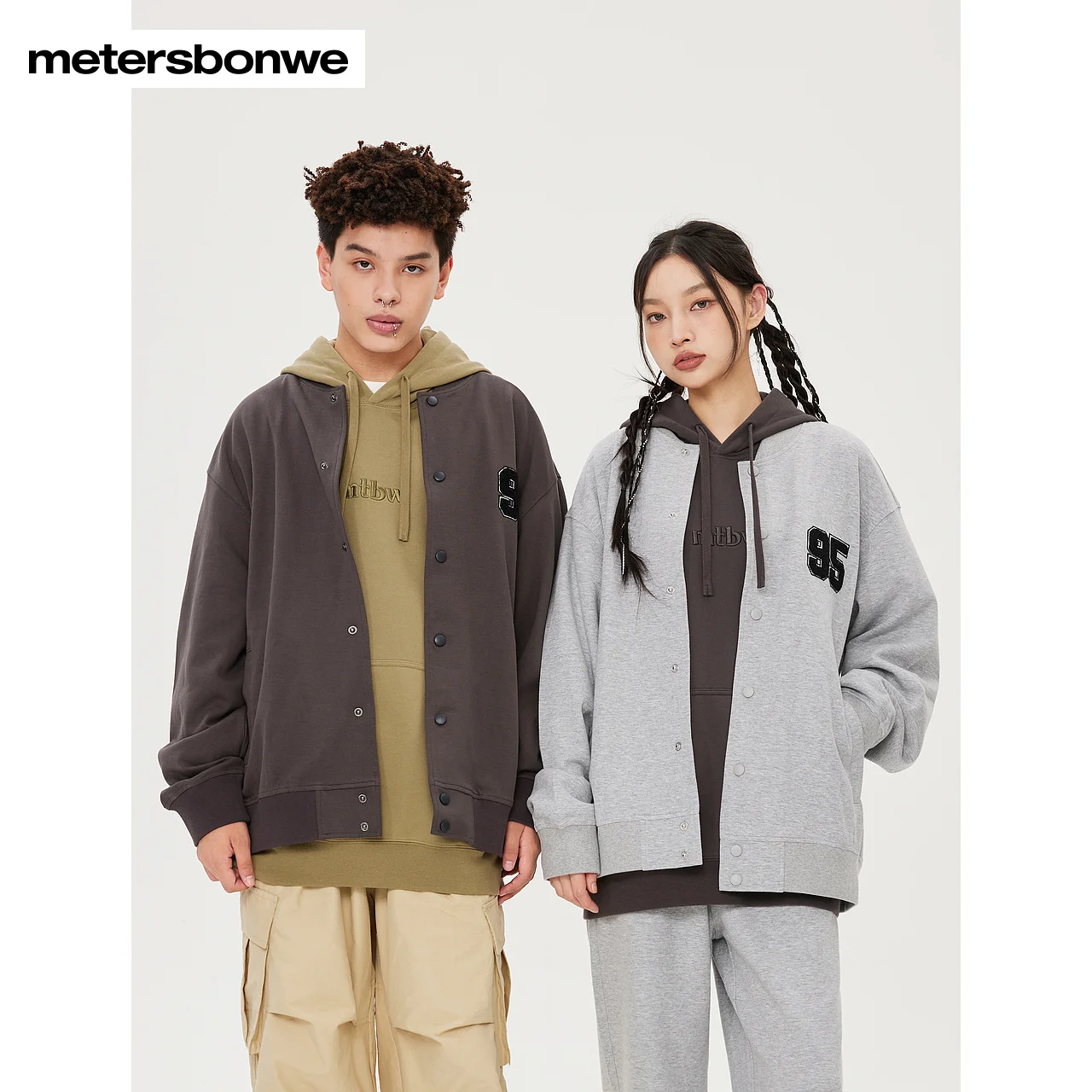 Metersbonwe-Men's And Women's College Letter Knitted Baseball Jackets Elastic Fabric Loose Sports Academy Cumpus Autumn