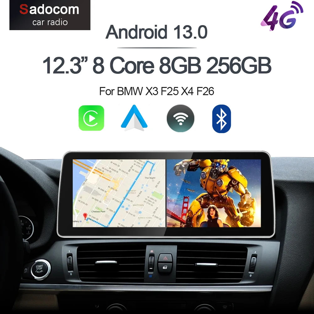 

12.3" Wireless Carplay Android 13.0 8G+256G 8Core GPS Car radio Player Multimedia Stereo Wifi For BMW X3 F25 X4 F26 2011-2017