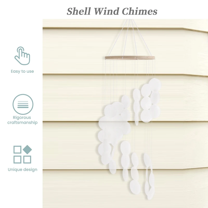 Natural Shell Wind Chimes Dream Catcher Craft Outdoor Yard Decoration Bedroom Living Room Hanging Pendant White-SPMI