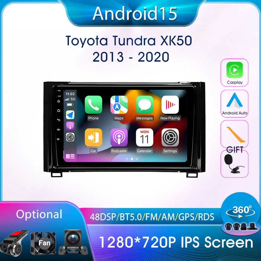 Wireless Carplay Android Auto Smart Head Unit for Toyota Tundra XK50 2013-2020 Car Intelligent Systems GPS Navi Stereo FM Player