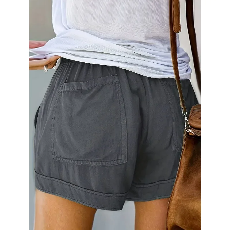 Summer women's casual solid color loose drawstring elastic waist comfortable fashion shorts