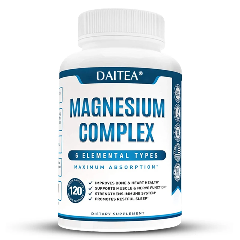 Cápsulas complejas de magnesio Daitea: suplemento de movilidad y flexibilidad, salud cardiovascular, sueño, relajación muscular, estrés