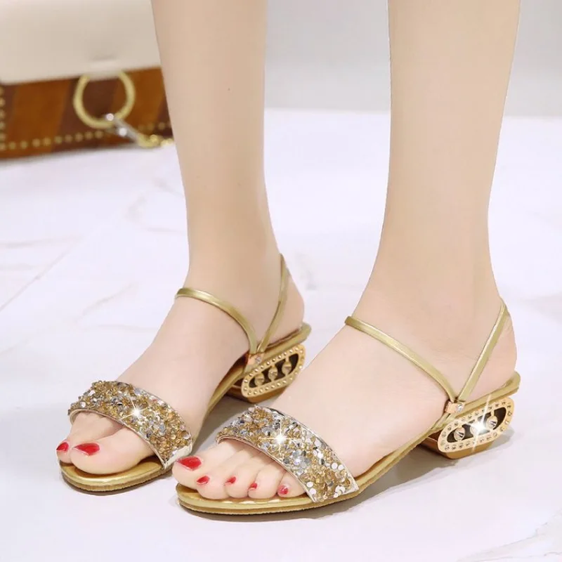 

Shiny Gold Silver Women's Sandals Luxury Rhinestone Ladies High Heels Fashion Casual Shoes for Women Party Shoes Sandalias Mujer