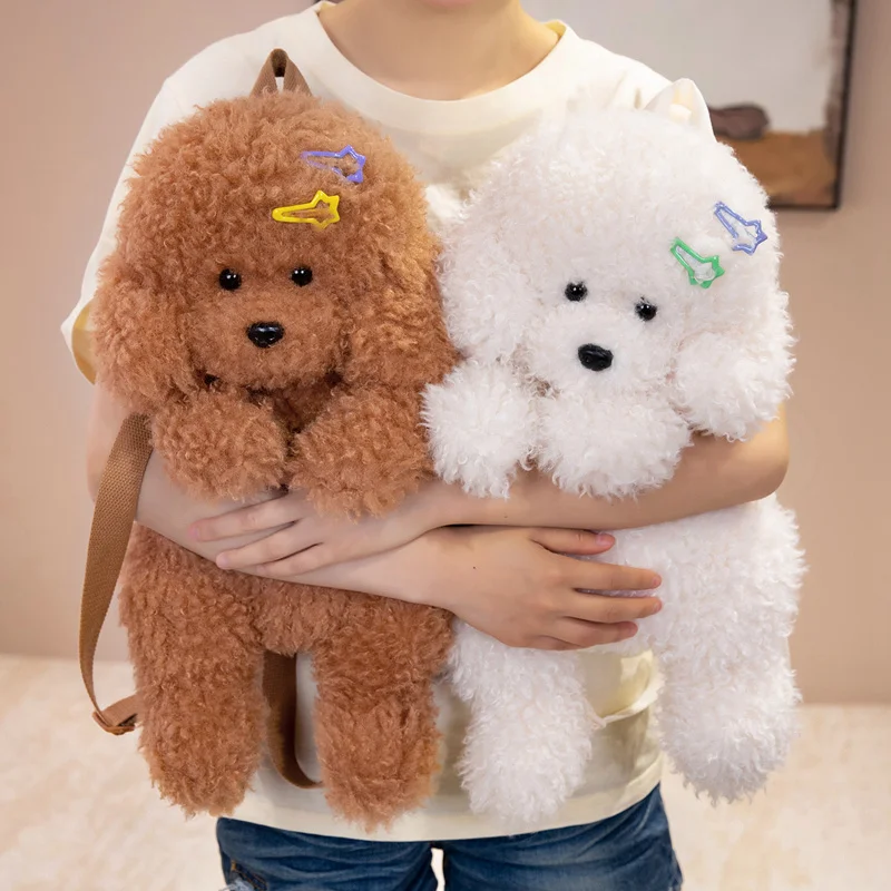 

46cm Kawaii Teddy Dog Plush Backpack Sweet Cartoon Dog Shoulder Bag Student Fur Bag Plush Curly Poodle School Bag for Kids Girl