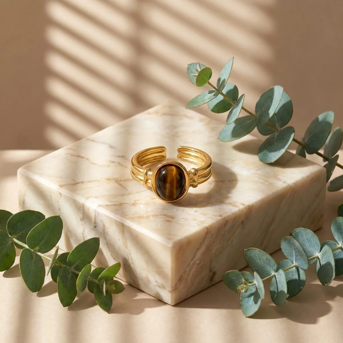 Retro-Ringe mit unregelmäßigem Lava- und Tigerauge-Stein für Damen und Herren, Edelstahl, geometrische Textur, Fingerring, ästhetischer Schmuck – Detail 38