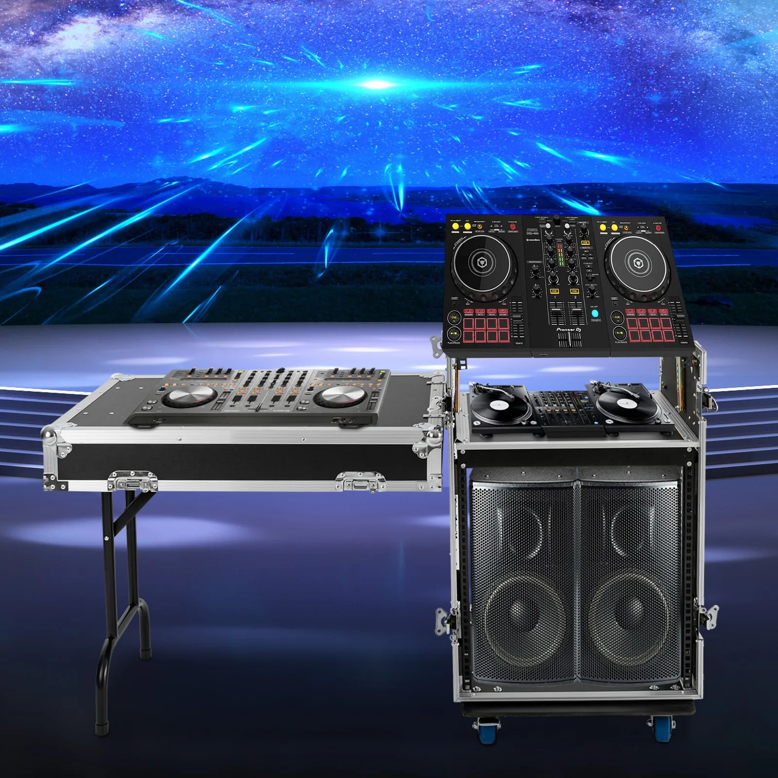 

Портативный 12U DJ-стол для звукового оборудования с 2-мя ярусами и колесиками для студии