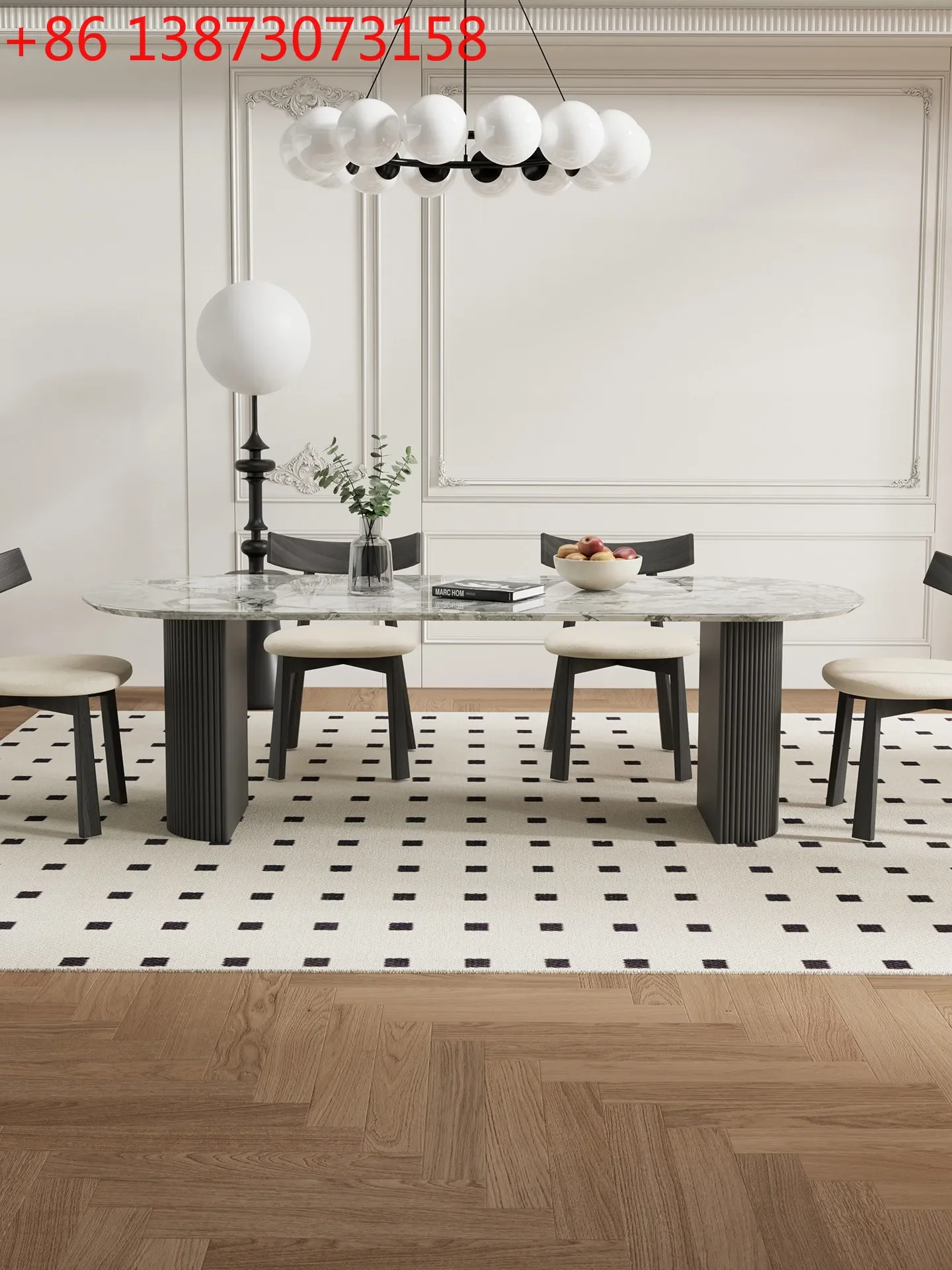 Mesa de comedor redonda de mármol natural estilo medieval, mesa de comedor rectangular de piedra de lujo color crema estilo Oreo gris, 1.8 metros