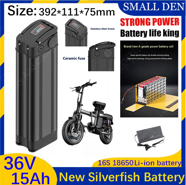 18650 36V 10ah 12ah 15Ah 20ah Silver Fish 18650 Battery Pack With 42V 2A 3A Charger For 250W-1000W Folding E-two wheelers Handhe