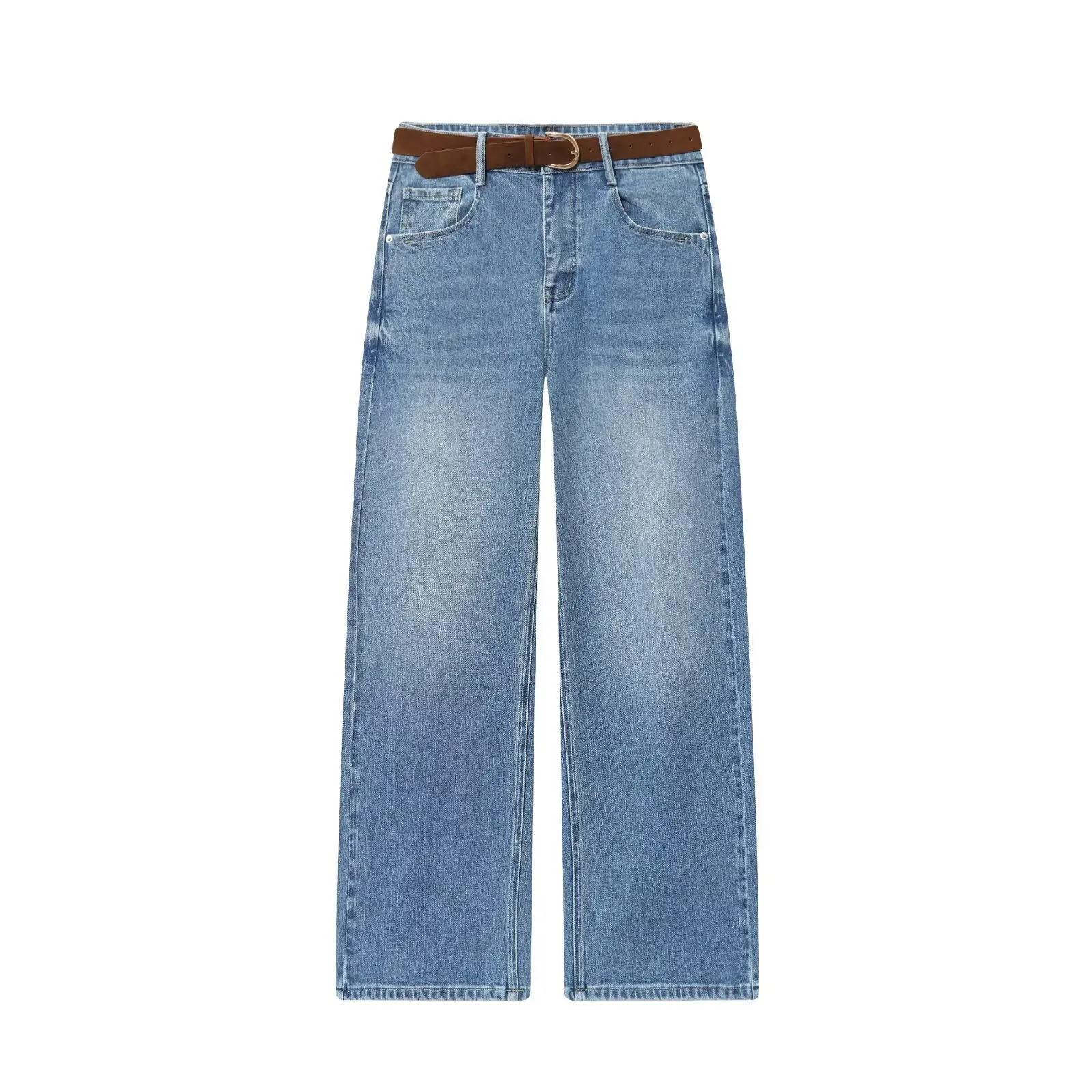 Dave&Di Nordic Minimalist Mom Jeans Winter Washed Blue Jeans High Waist Wide Leg Pants Women Women's jeans Women's Denim Pants