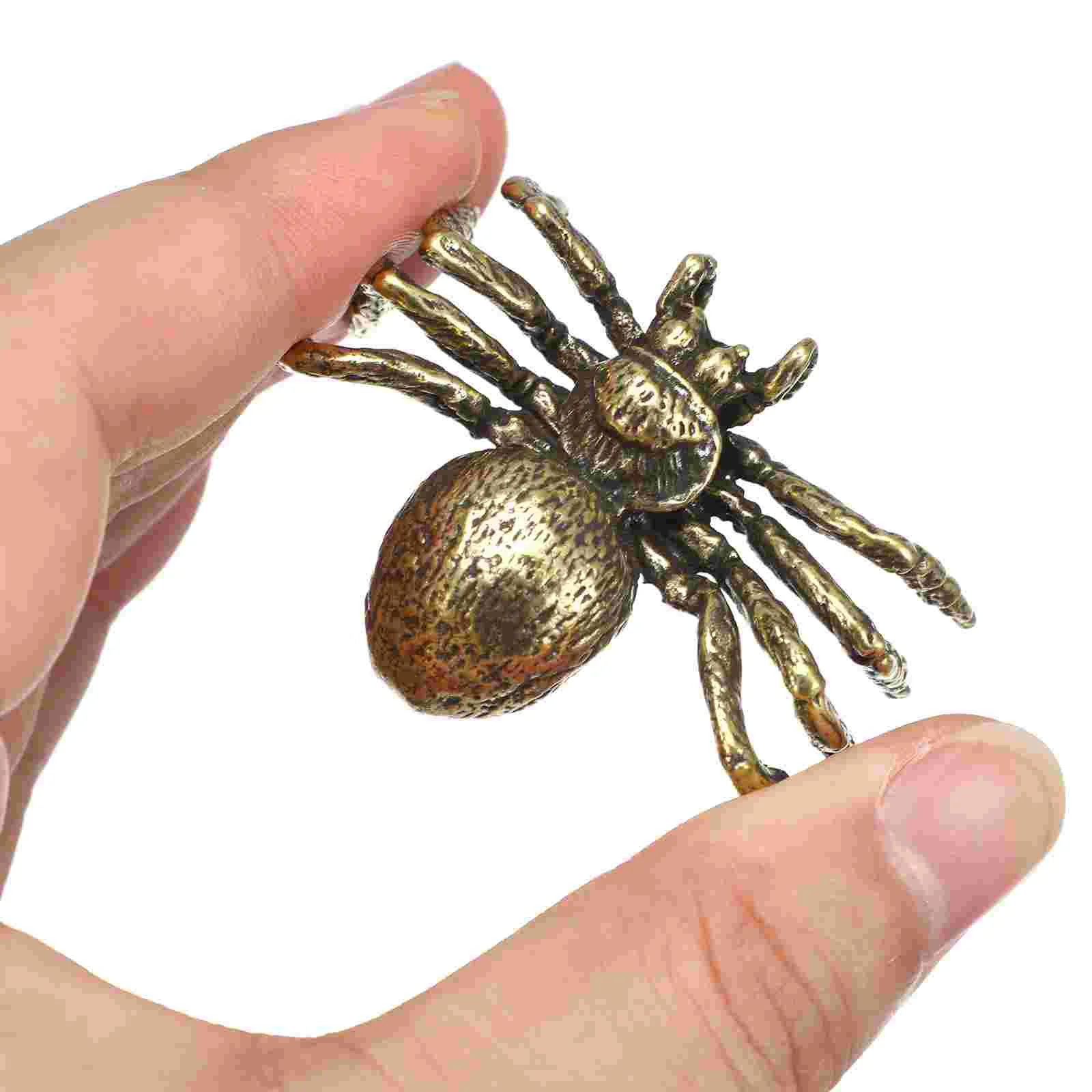 Halloween Spider Figurine Metal Spider Model Brass Spider Ornament Desktop Stuff Animals Adornment Tabletop Decorative Crafts