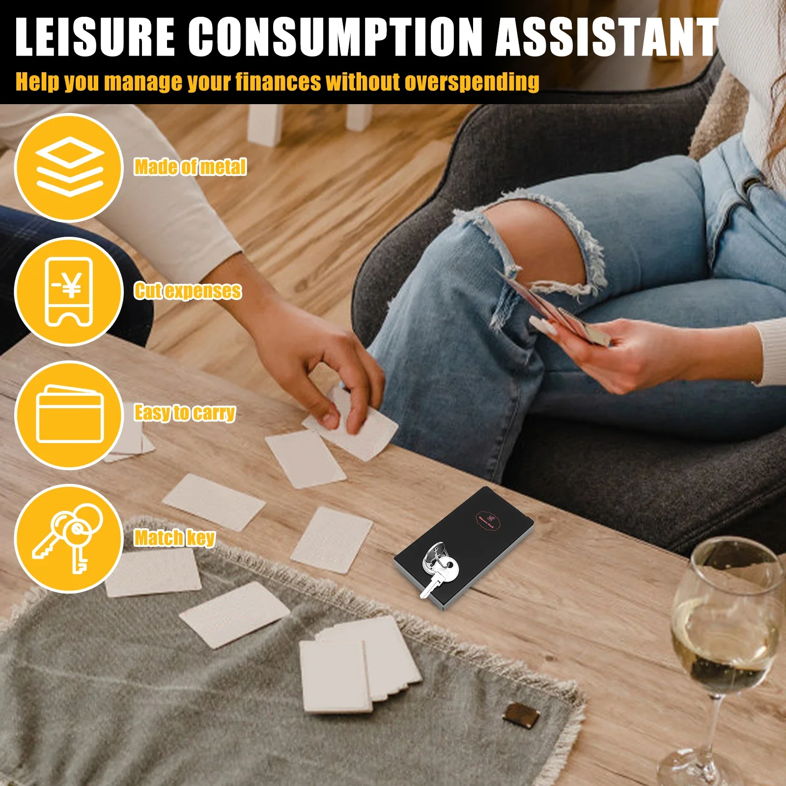 Portable Metal Cash Box Lockable Small Pocket Money Box with 2 Key Reusable Casino Cash Box for Business Cash/Money/Jewellery