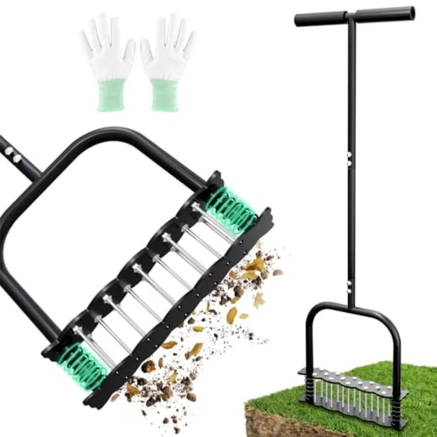 

Manual Aerator Lawn Tool, Heavy Duty 35" Lawn Aerator Tool with T-Handle, 14 Spikes Automatic Rebound Aerating Tool, Anti-Clog