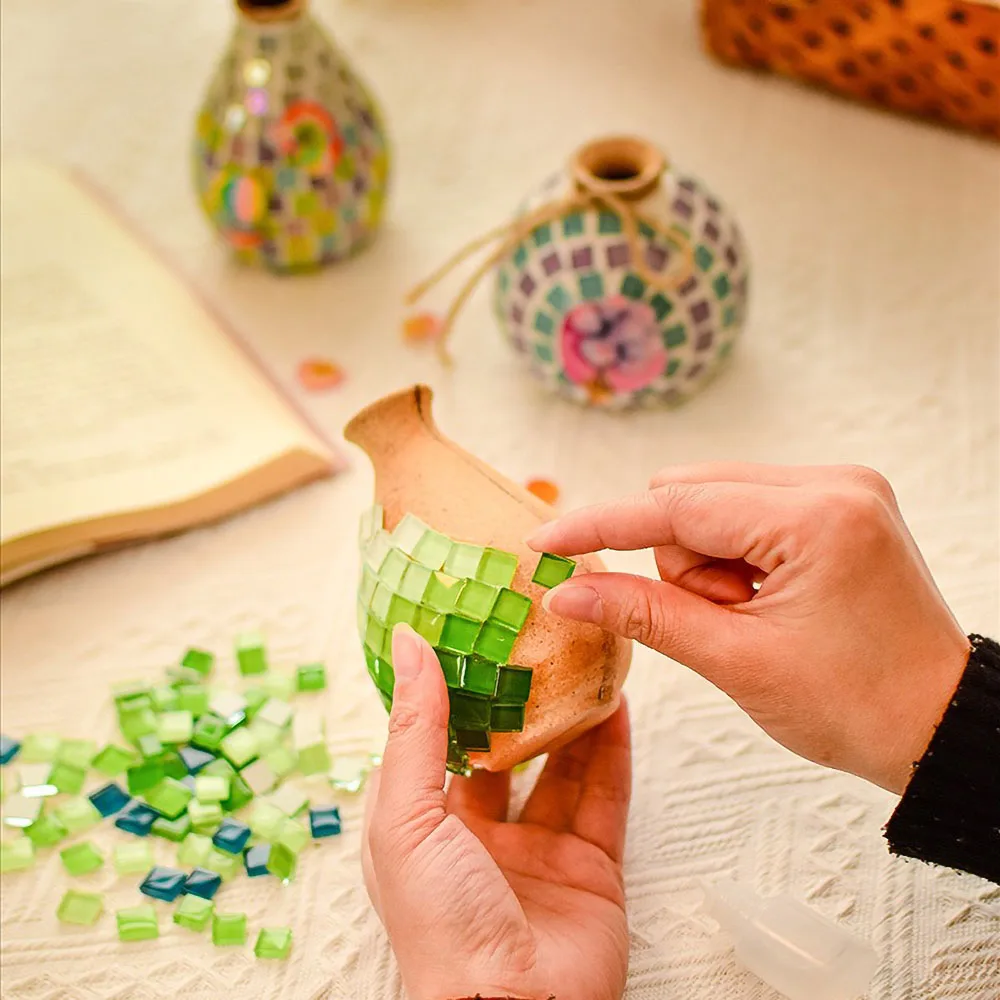 50 Uds. De azulejos de grano de mosaico de vidrio con purpurina de colores mezclados, manualidades para pisar piedras, rompecabezas, decoración de jardín, mosaicos de mano, fabricación de macetas