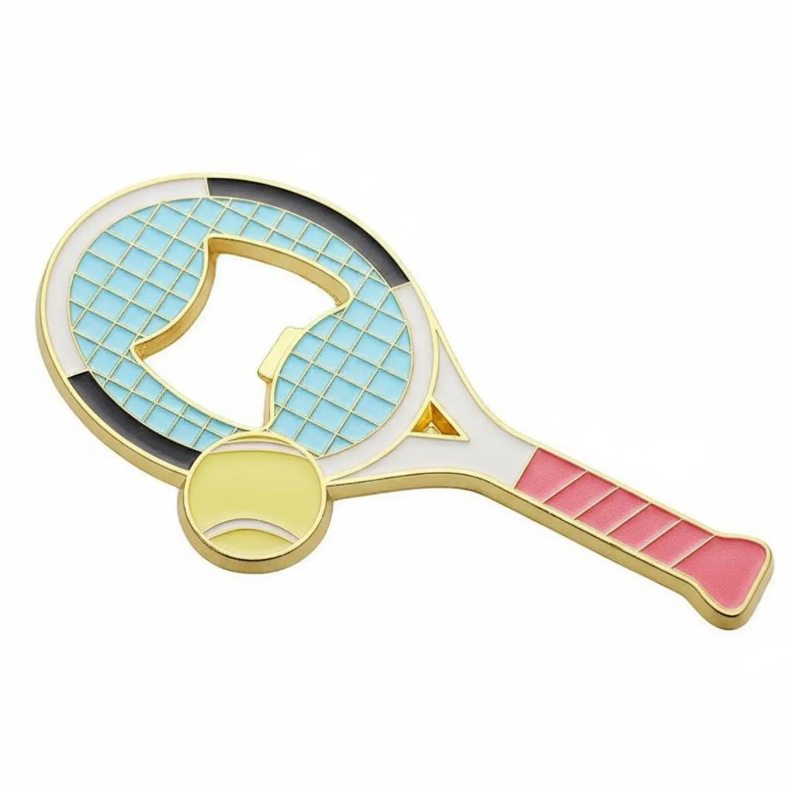 Gold Metal Tennis Racket Bottle Opener for Beer and Soda Cool Novelty Magnet Fridge Decor for Sports Lovers