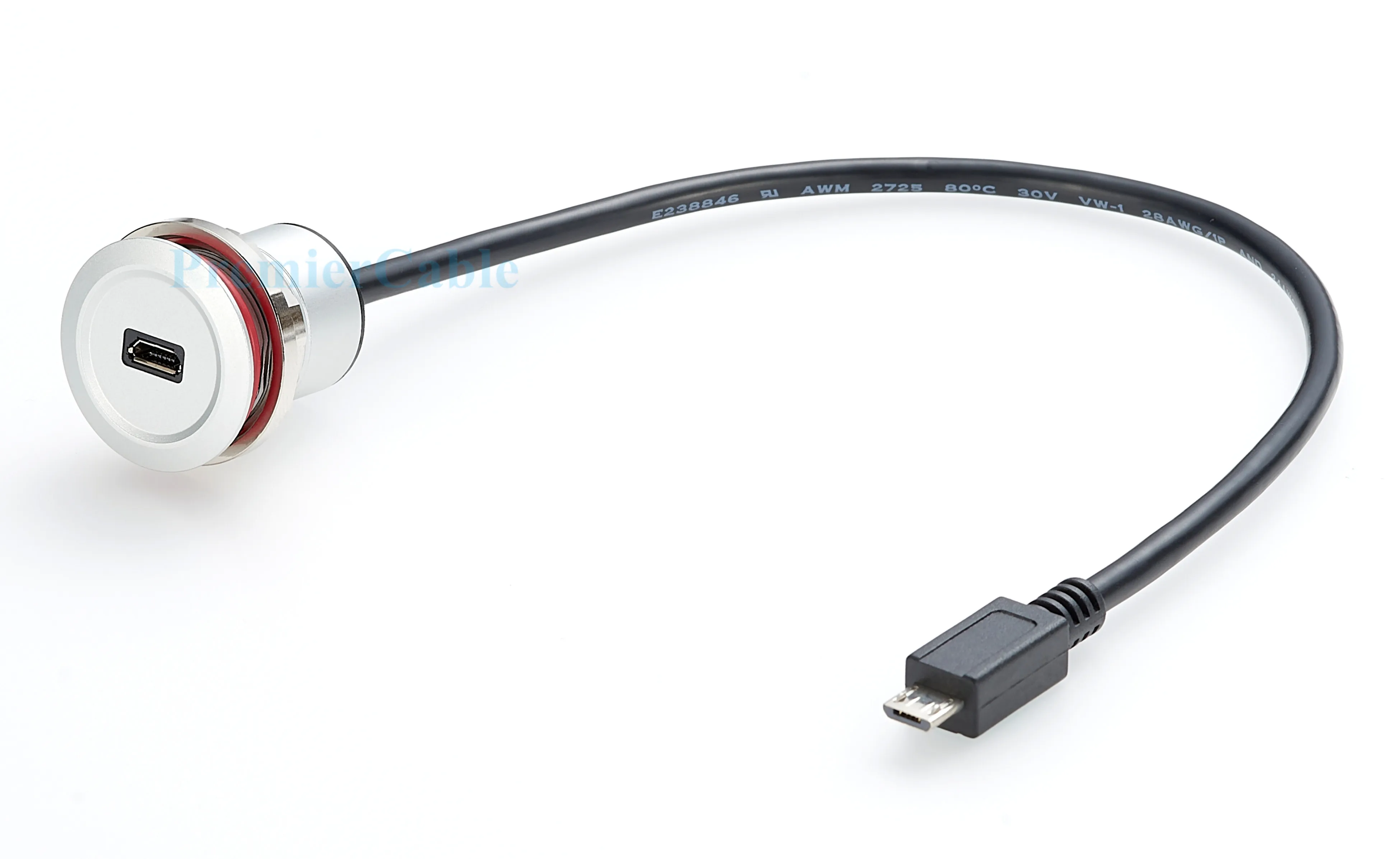 Micro-USB-2.0-Verlängerungskabel (Stecker auf Buchse) für bündige Montage mit Gewinde zur festen Befestigung, Lade- und Datenkabel für Festplatten, Autos, Boote – Detail 3