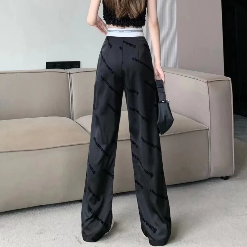 Chic New Sports Pants Women High Waist Black American Trousers OL Casual Loose Straight Wide Leg Pants Female