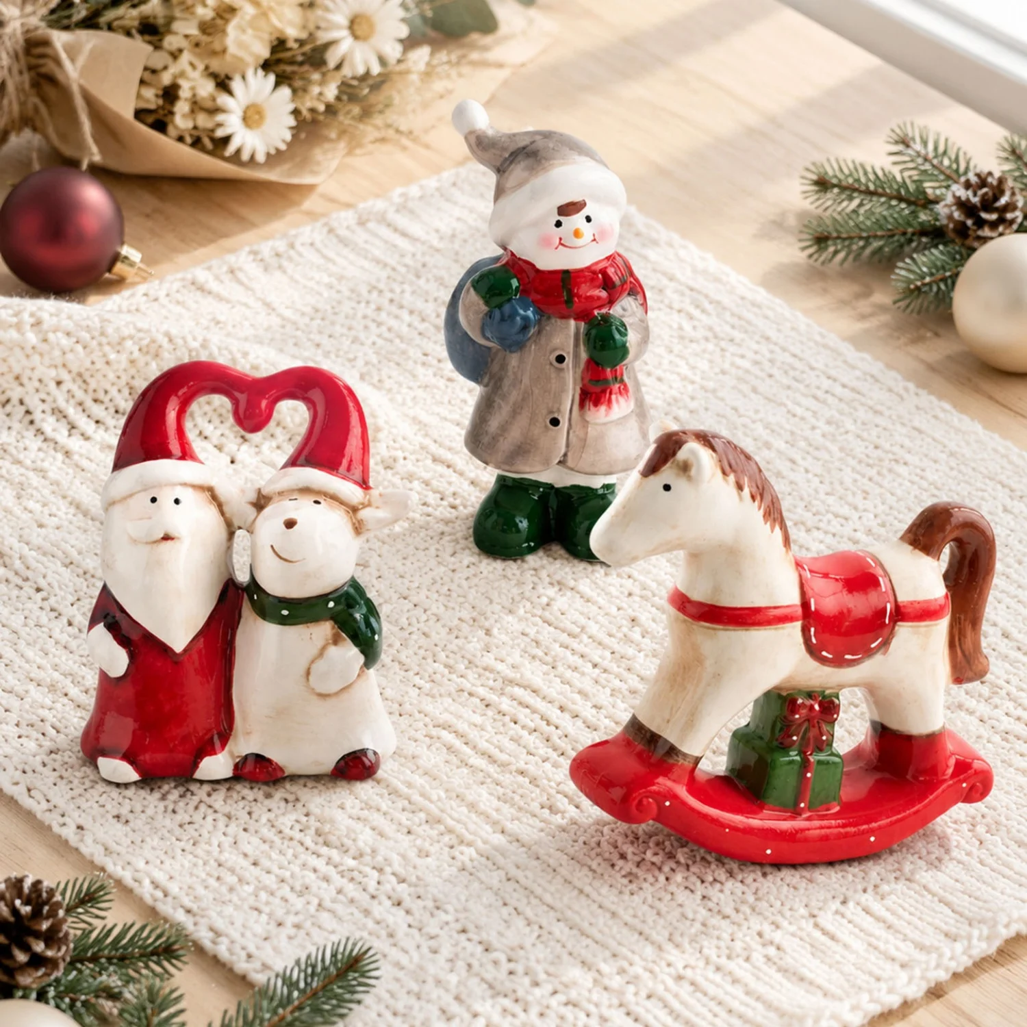 Ceramic Christmas Cute Desktop Snowman Santa Claus LED House Statue Reindeer Figurines Ornamnet Ideal Christmas Holiday Gifts