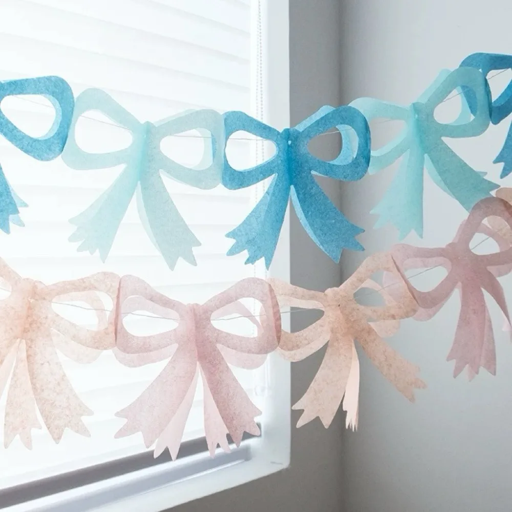 2,4m Schleifengirlande Banner Blau Rosa Schleifenbanner Geburtstagsparty Dekorationen Foto-Requisiten Wandbehang Ornament Zubehör