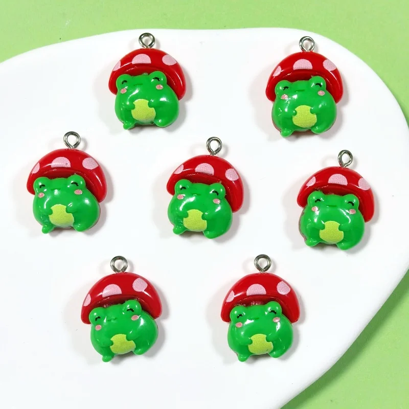 

Cartoon Mushroom Green Frog Resin Charms Kawaii Summer Jewelry Make Accessory DIY Cute Earring Phone Chain Pendants