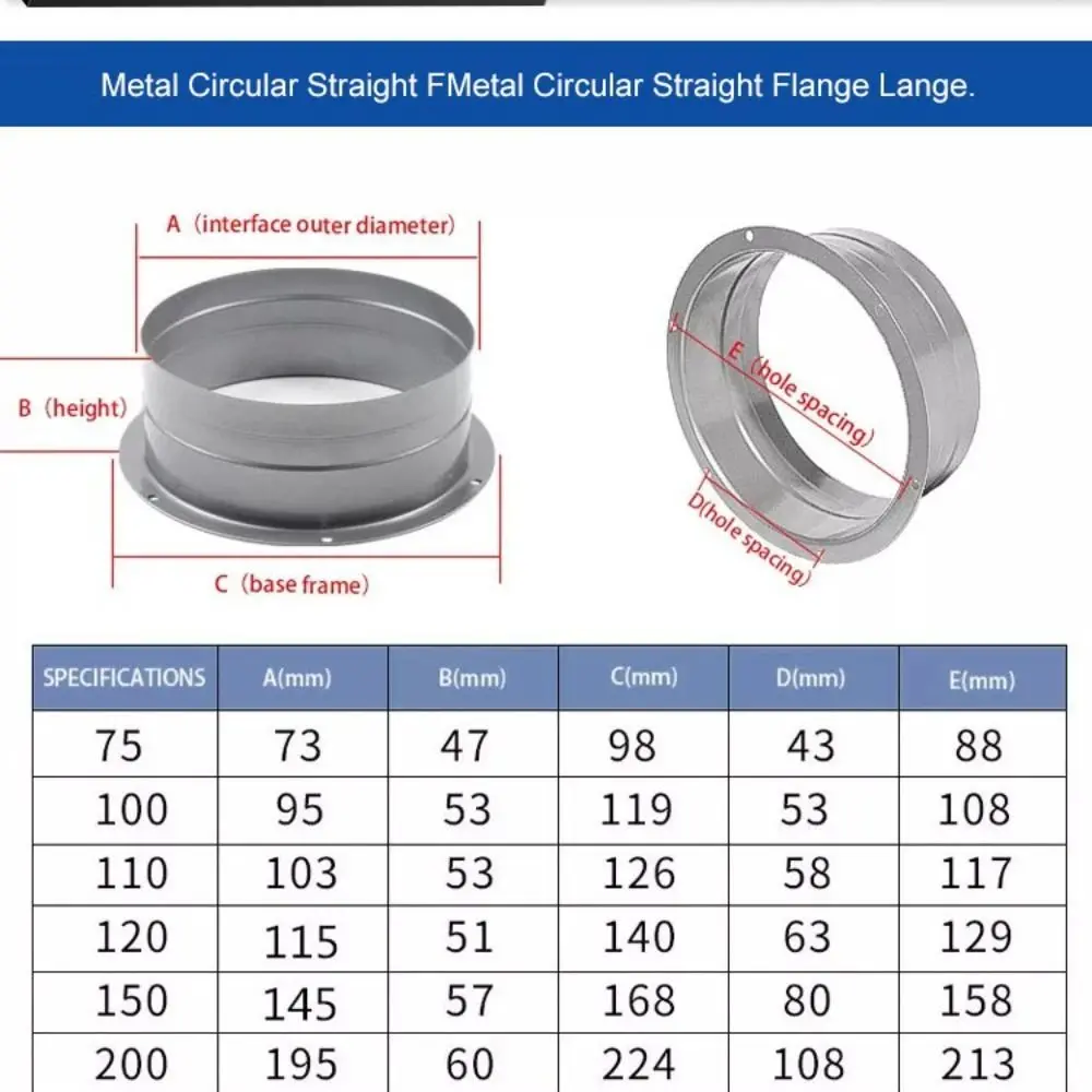 Metal Exhaust Duct Connector Flange 75-300mm Round Straight Flange Adapter High-temperature Resistant Air Vent Duct Flange