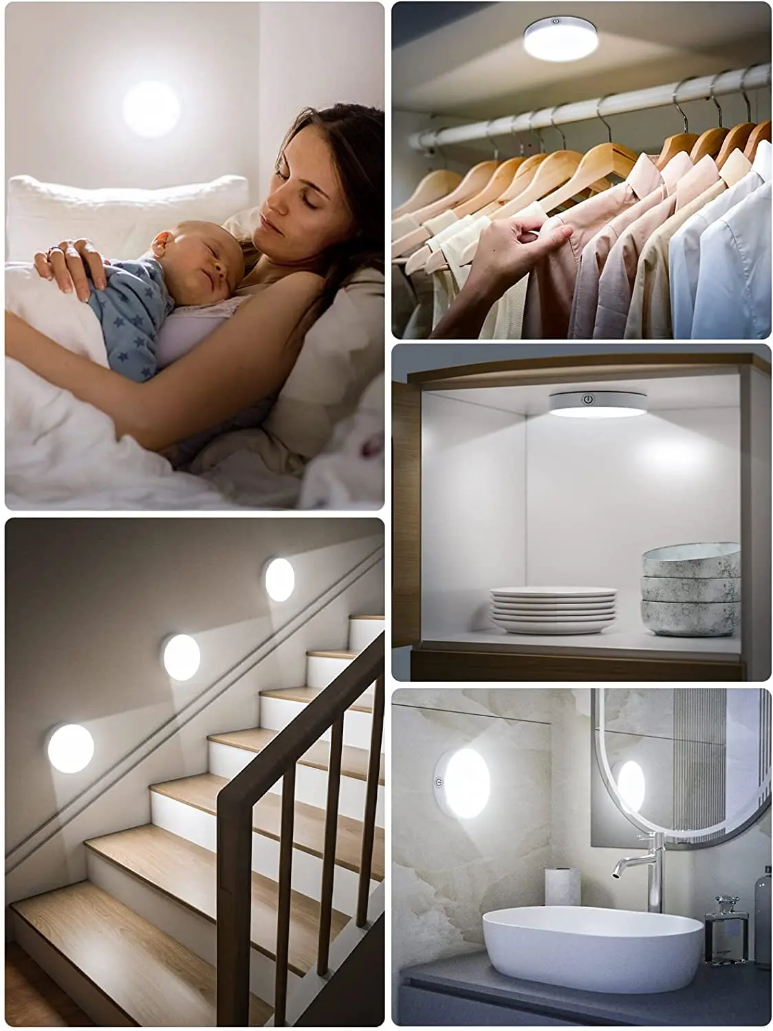 Touch Night Light Magnet Buit in 1000mAh Battery Rechargeable Dimmable White Light for Study Bedroom Cabinet Wardrobe LED Light