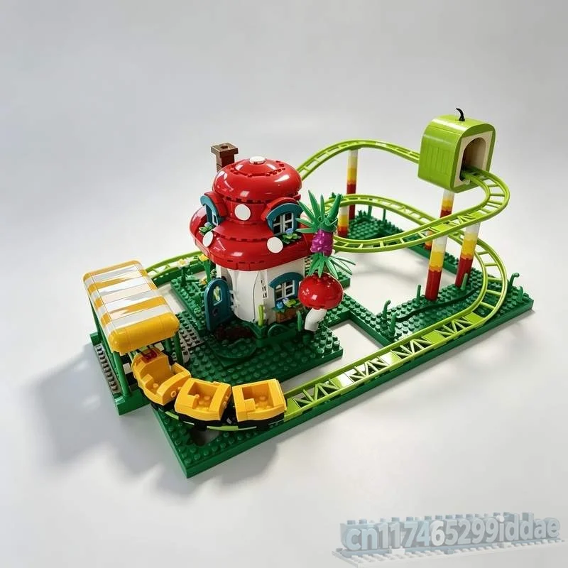 1099PCS Caterpillar Mushroom Roller Coaster MOC Custom Puzzle Building Block Amusement Park Model DIY Creative Assembly Toy Gift